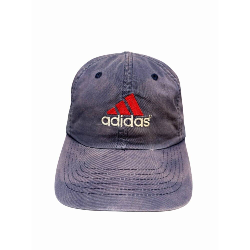Vtg 90s Adidas Equipment Bleach Washed Navy Blue/Red Logo Snapback Hat